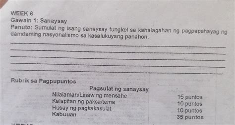 Week 6 Gawain 1 Sanaysay Panuto Sumulat Ng Isang Sanaysay Tungkol Sa