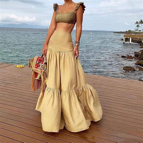 Plus Size Long Skirt Elegant Style Women Pleated Maxi Khaki Skirts 2019