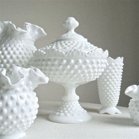 Fenton Hobnail Milk Glass Footed Candy Dish