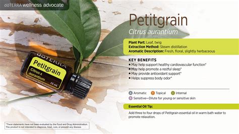 Doterra Essential Oil Petitgrain Key Benefits Sheet Neroli