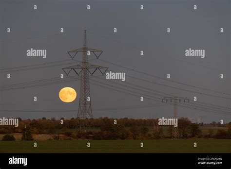 Moon With Lattice Mast Overhead Line Stock Photo Alamy