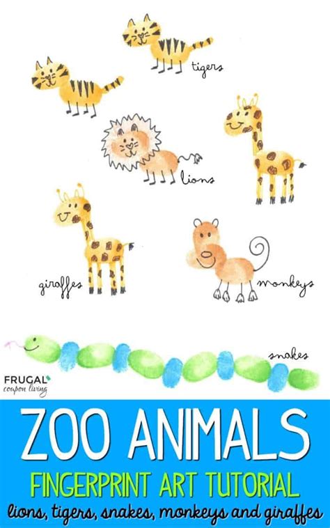 Easy Fingerprint Art for Kids - Zoo Animal Arts and Crafts