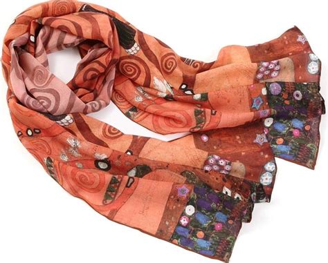 Prettystern Women Long Silk Scarf Gustav Klimt Gold Multicolour