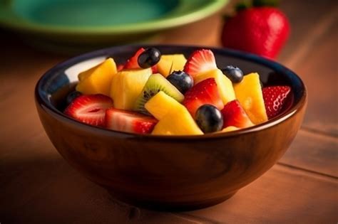 Un Plato De Ensalada De Frutas Con Fresas Y Kiwis Foto Premium