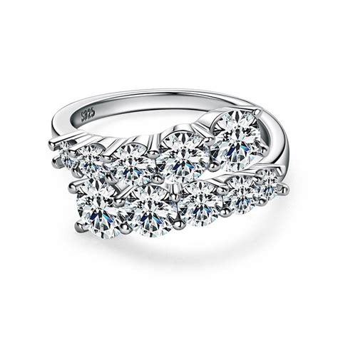 Bypass Graduated Moissanite Half Eternity Wedding Band Ring In Sterling