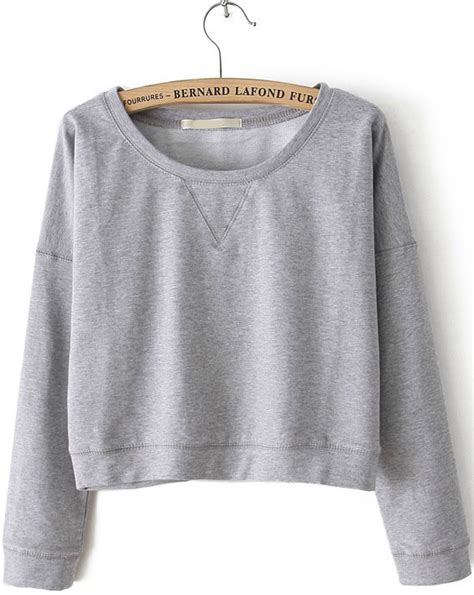 Grey Round Neck Long Sleeve Crop Sweatshirt SheIn Sheinside