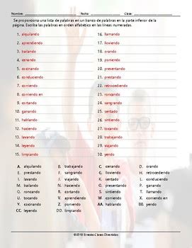 Past Perfect Continuous Tense Alphabetical Order I Spanish Worksheet