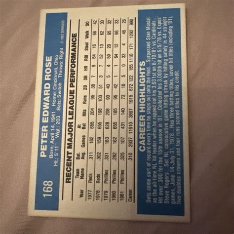 1982 Donruss 168 Pete Rose Philadelphia Phillies EBay