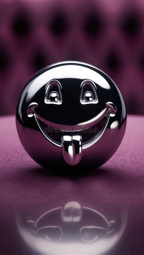 Smiley Emoticon With Teeth Showing And Tongue Out Made Of Chrome Metal