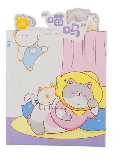 Lindo Bloc De Notas Adhesivo Kawaii Kitten Post It Mercadolibre