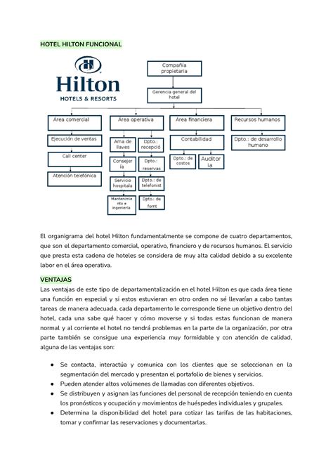 Departamentalizaciones Hotel Hilton Funcional El Organigrama Del