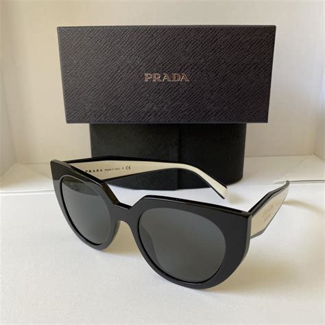 Prada Women's Black and White Sunglasses | Depop