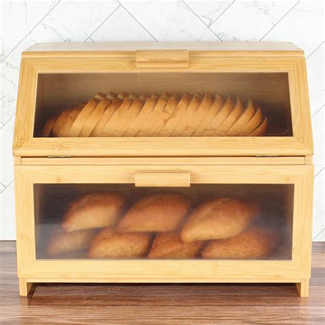 7penn Double Layer Bamboo Storage Farmhouse Bread Box For Kitchen Countertop