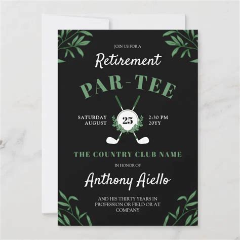 Black Greenery Golf Themed Retirement Party Invitation Zazzle