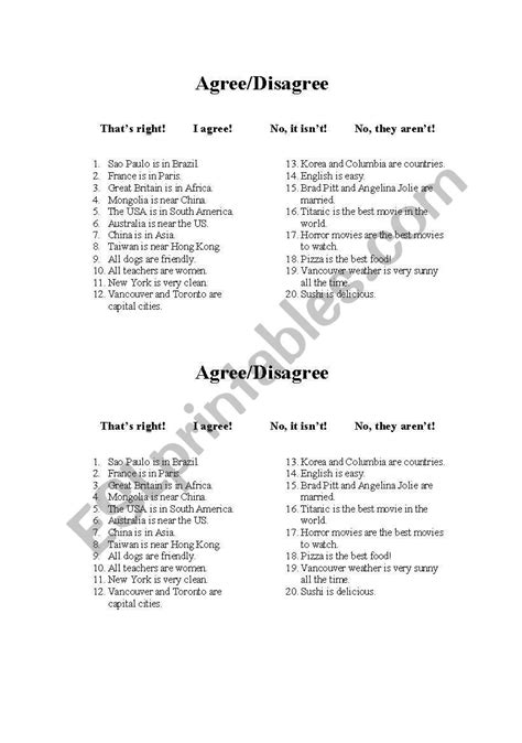 English Worksheets Do You Agree Or Disagree