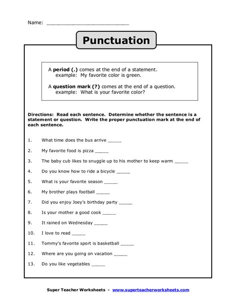 Grammar And Punctuation Worksheet