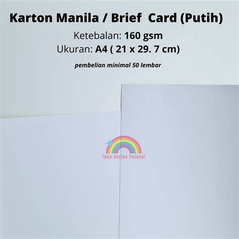 Jual Karton Brief Card Bc Manila Putih 160 Gsm Ukuran A4 Per 50 Pcs