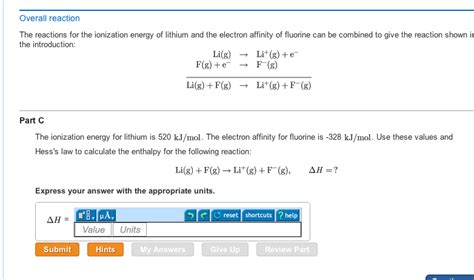 The Reactions For The Ionization Energy Of Lithium Chegg