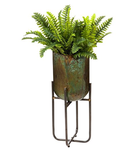 Distressed Metal Planters In Verdigris Finish Set Of Wind And Weather