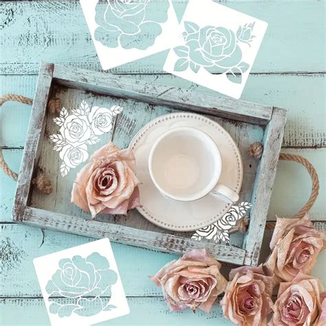 Rose Flower Stencils Reusable Rose Stencils Painting Wood - Temu