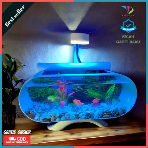 Jual 1 SET AQUARIUM MINI KACA AKRILIK IKAN HIAS CUPANG LENGKAP MESIN