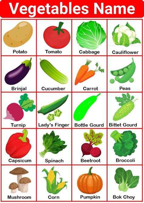 Vegetables Pictures With Name In English