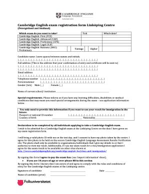 Fillable Online Cambridge English Exam Registration Form