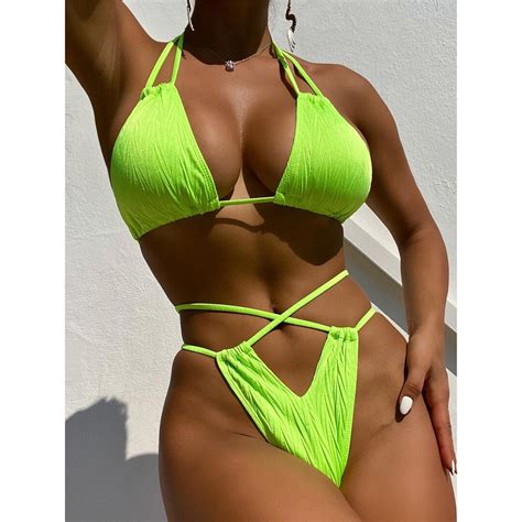 Sexy Wrap Around Strappy Halter Bikini Women Swimwear Female Swimsuit