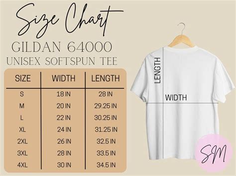 Gildan 64000 G640 Size Chart T Shirt Mockup Unisex Softstyle Tee