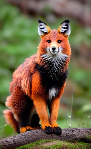 Premium AI Image | A red fox with black and orange fur and black markings.