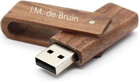 Walnoot Hout Uitklap Usb Stick Met Naam Tekst Of Logo Bedrukken Bol