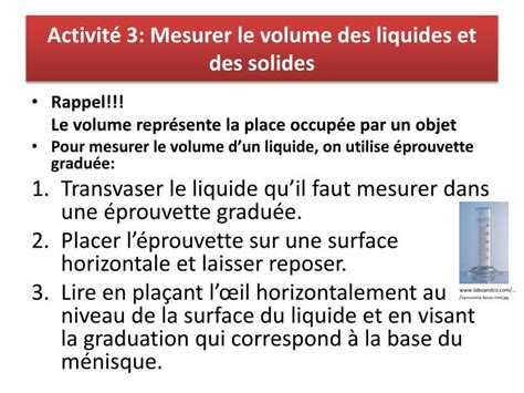 Ppt Activit Mesurer Le Volume Des Liquides Et Des Solides