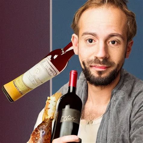 Krea Photograph Of A Frenchman With A Baguette And A Bottle Of Wine