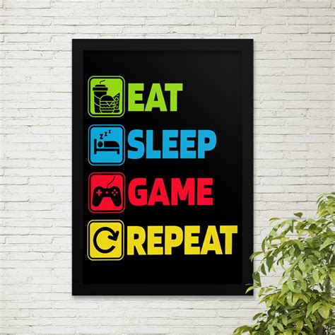 Quadro A Eat Sleep Game Repeat Elo Produtos Especiais