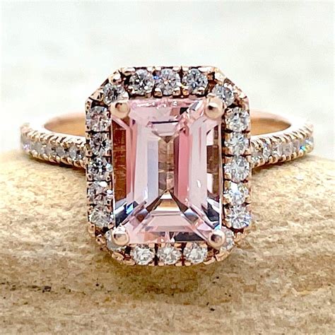 Rare Pink Emerald Cut Morganite Ring Lifetime Care Plan Etsy