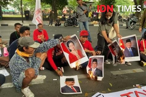 Demo BBM Naik Massa Di Sumut Bakar Foto Puan Dan Muhaimin