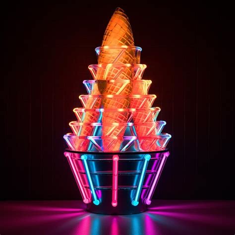 Premium AI Image | a_cone_shape_icecream_structure_with_colorful_neon