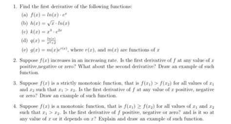 Solved 1 Find The First Derivative Of The Following