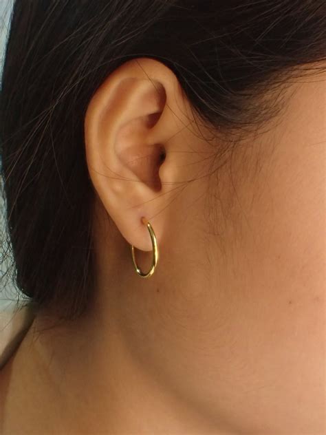 14k Solid Gold Hoop Earrings 15mm Thin Endless Hoops Etsy