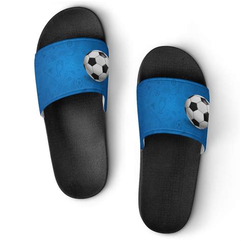 Gzhjmy Stylish Slides For Women Men Soccer Ball On Blue Background