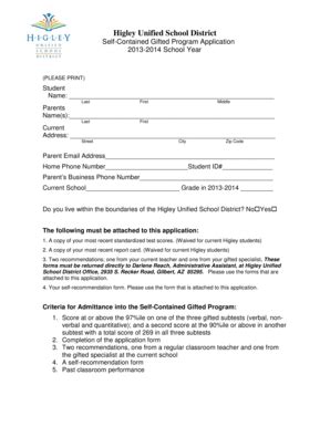 Fillable Online Husd Self Contained Gifted Program Application 2013