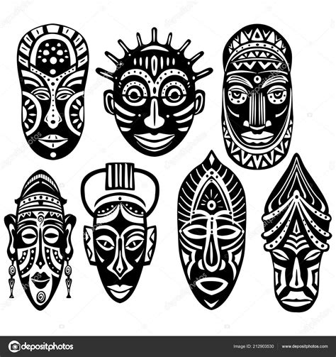 Set Tribal African Masks African Symbols — Stock Vector © wikki33 ...