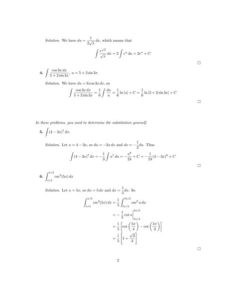 Lesson 27 Integration By Substitution Worksheet Solutions Pdf