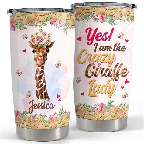 Personalized Giraffe Tumbler Floral Funny Crazy Lady