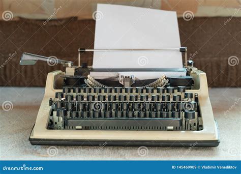 Old White Typewriter Close Up Retro Style Antiques And Office