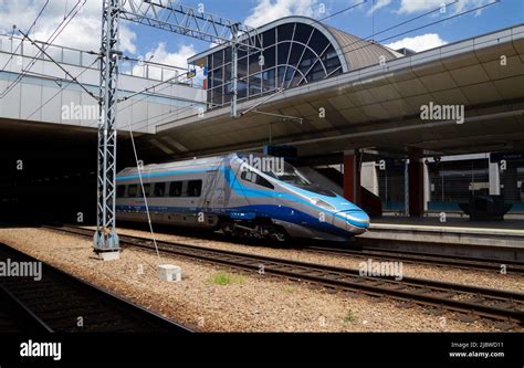 Premium Express Pendolino Train At Krak W G Wny Main Railway Station