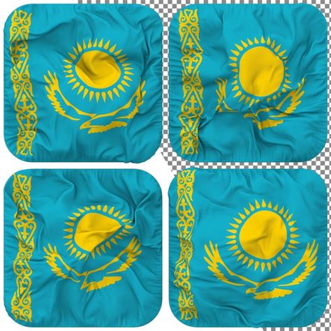 Premium Psd Kazakhstan Flag Squire Shape Isolated Different Waving Style Bump Texture 3d Rendering