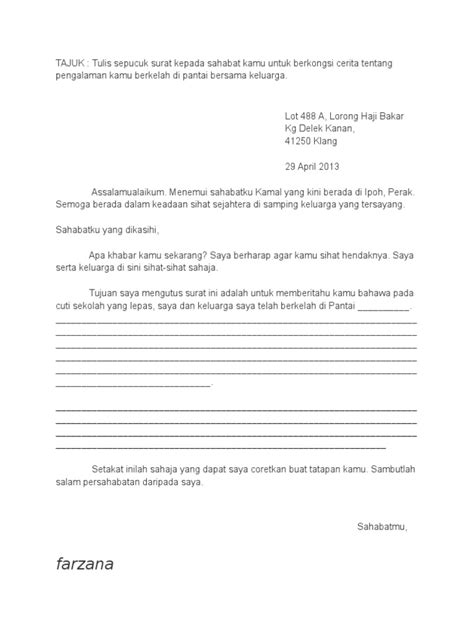 contoh surat tidak rasmi