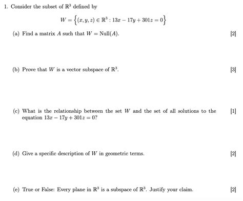 Solved 1 Consider The Subset Of R3 Defined By Chegg