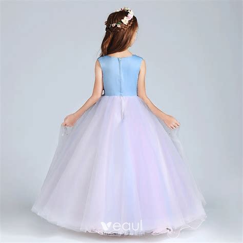 Chic Beautiful Candy Pink Sky Blue Flower Girl Dresses 2017 Ball Gown V Neck Sleeveless